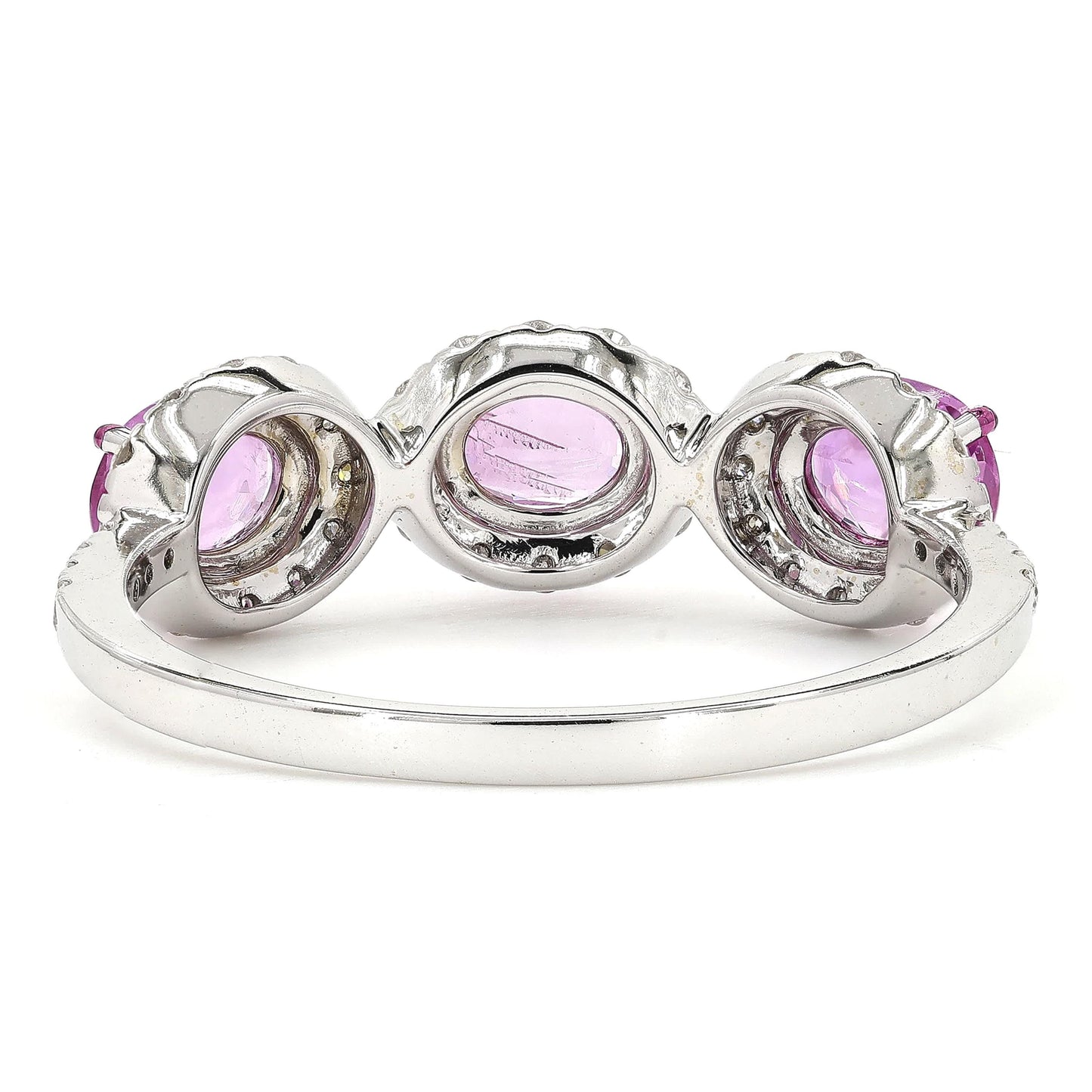 Three Stone Natural Pink Sapphire Diamond Ring