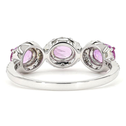 Three Stone Natural Pink Sapphire Diamond Ring