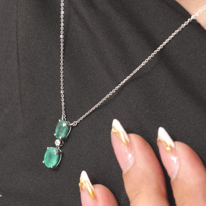 Natural Emerald Diamond Drop Pendant Necklace