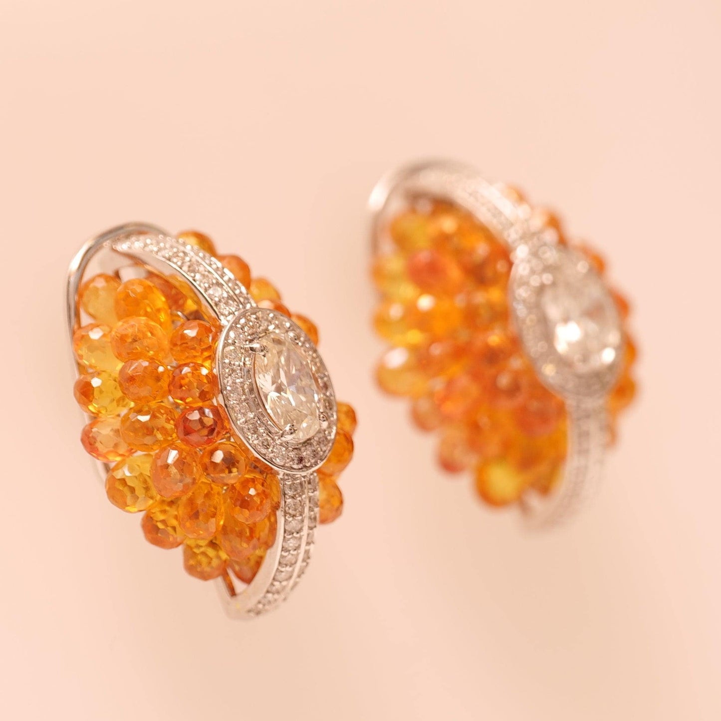 Orange Natural Sapphire Diamond Huggie Earrings