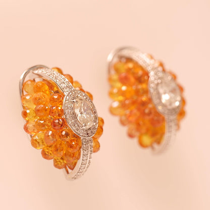 Orange Natural Sapphire Diamond Huggie Earrings