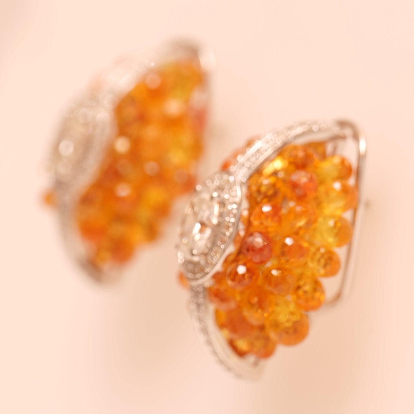 Orange Natural Sapphire Diamond Huggie Earrings