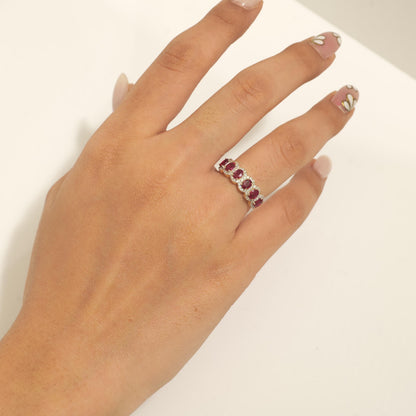 Oval Ruby Halo Natural Diamond Promise Ring