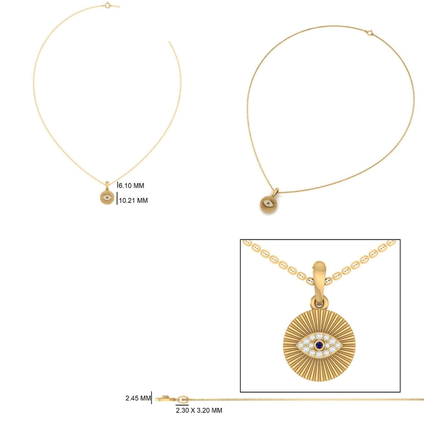 Evil Eye Medallion Diamond Pendant Necklace