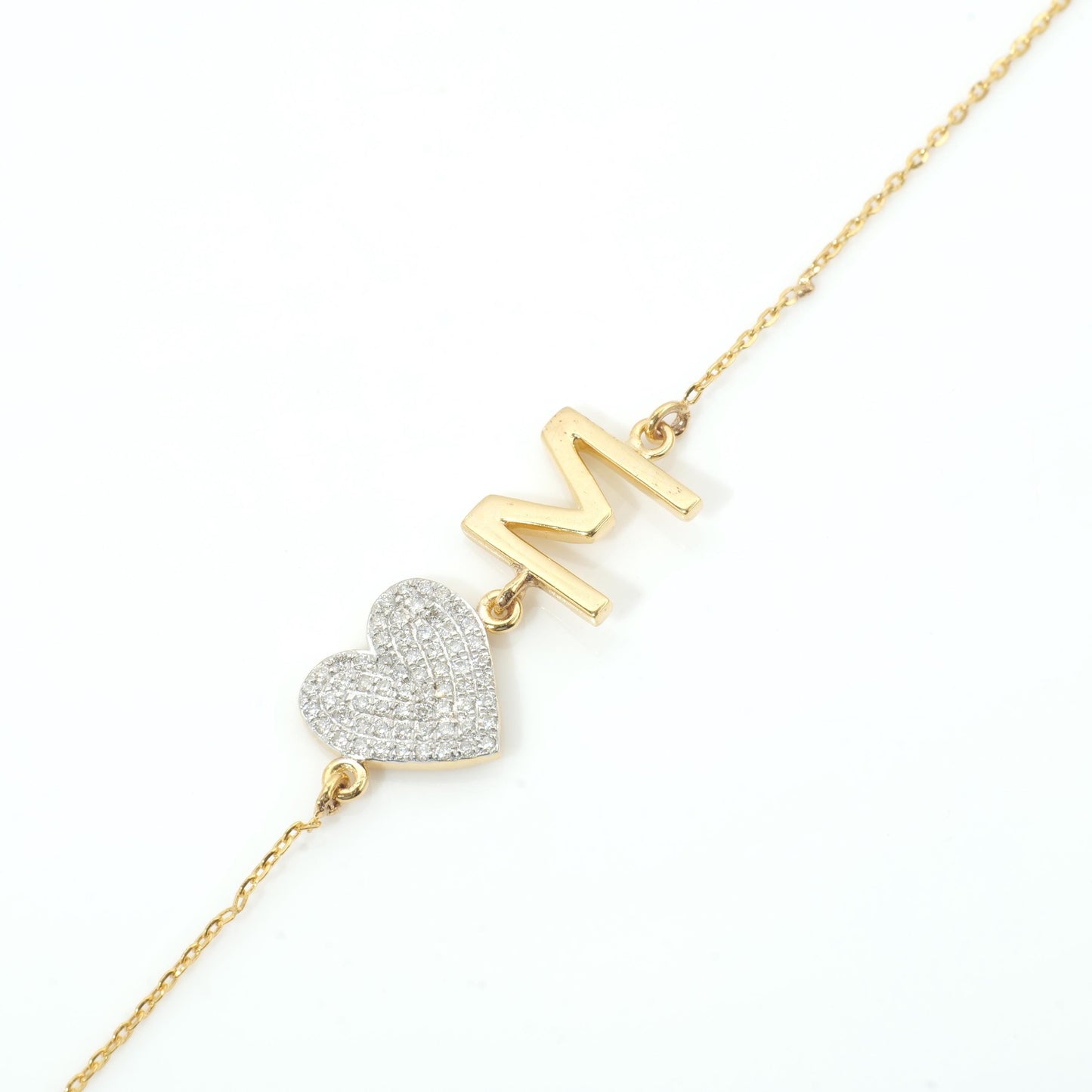 Heart Initial Natural Diamond Bracelet