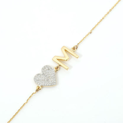 Heart Initial Natural Diamond Bracelet