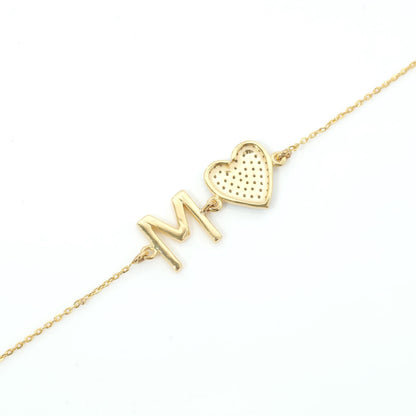 Heart Initial Natural Diamond Bracelet