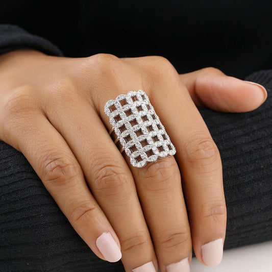 Checkerboard Natural Diamond Wide Cocktail Ring