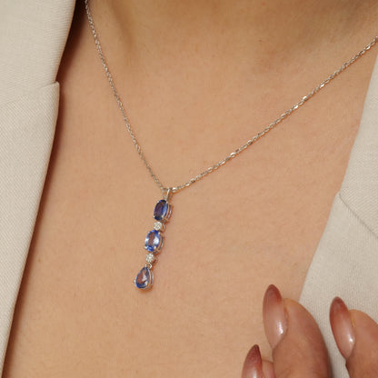 Natural Blue Sapphire & Diamond Pendant Necklace