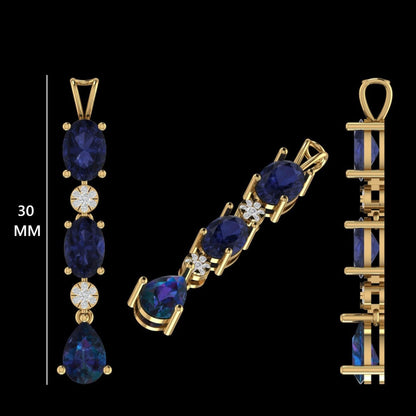 Natural Blue Sapphire & Diamond Pendant Necklace