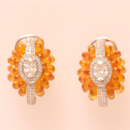 Orange Natural Sapphire Diamond Huggie Earrings