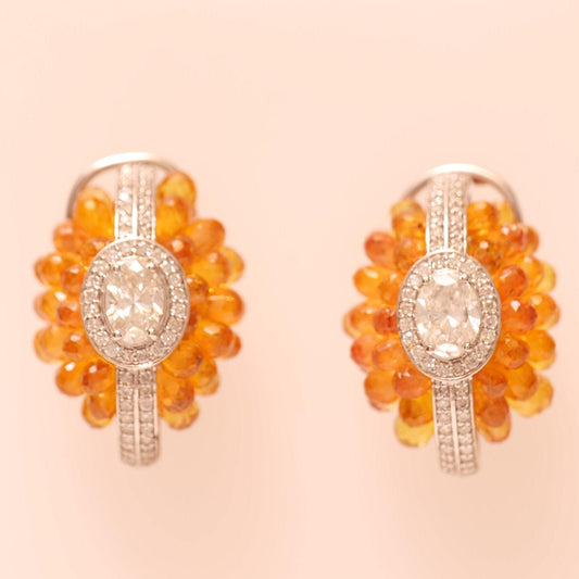 Orange Natural Sapphire Diamond Huggie Earrings