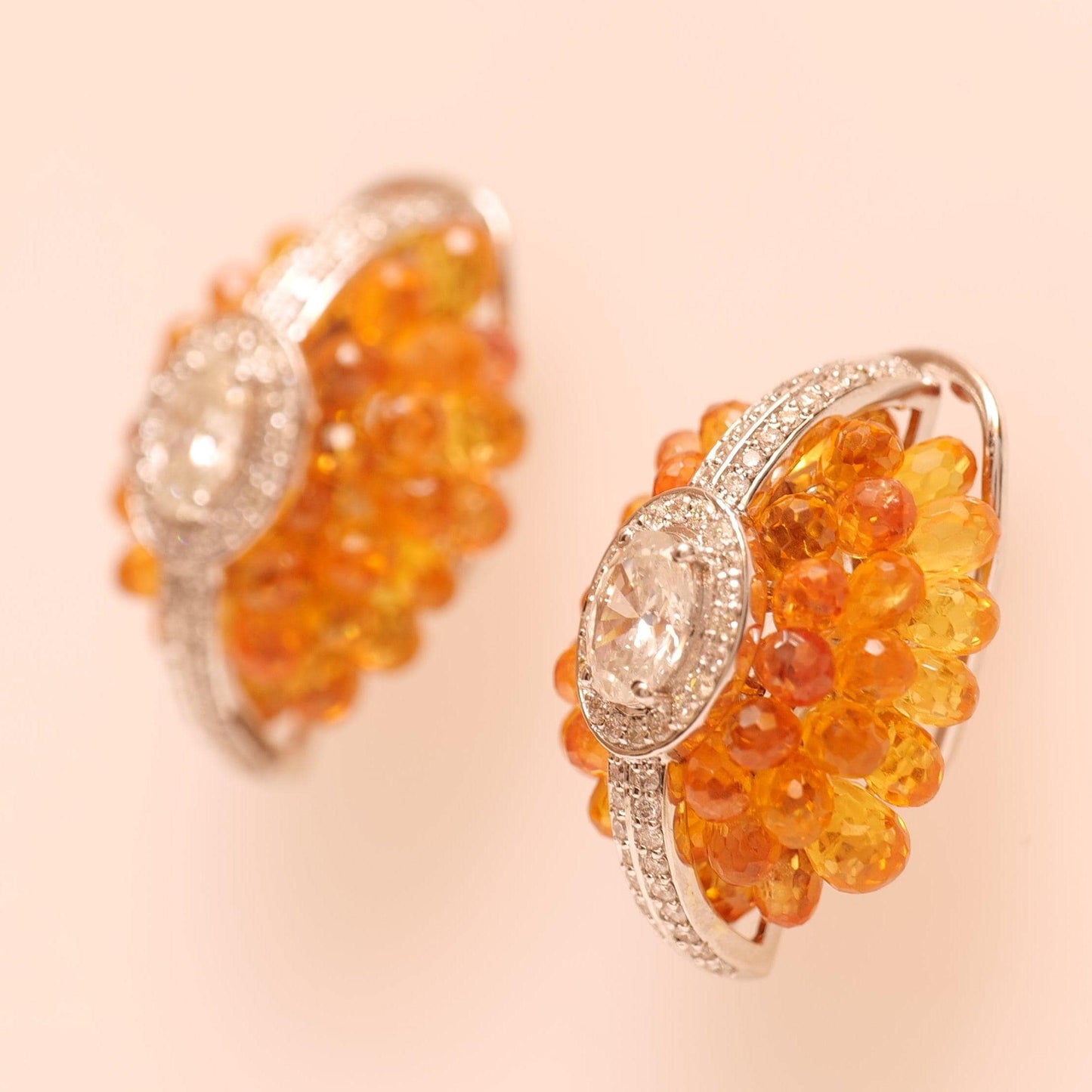 Orange Natural Sapphire Diamond Huggie Earrings