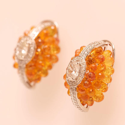 Orange Natural Sapphire Diamond Huggie Earrings