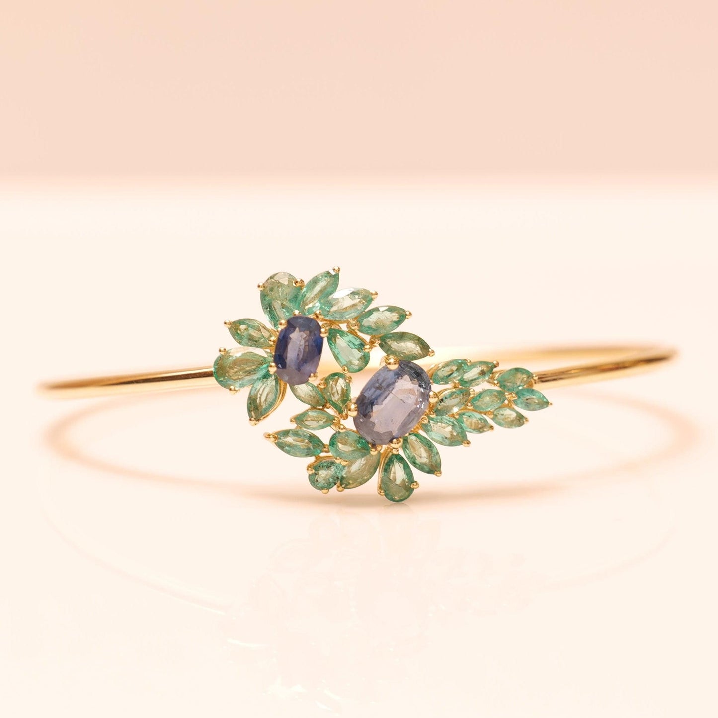 Natural Emerald Sapphire Floral Cuff Bracelet