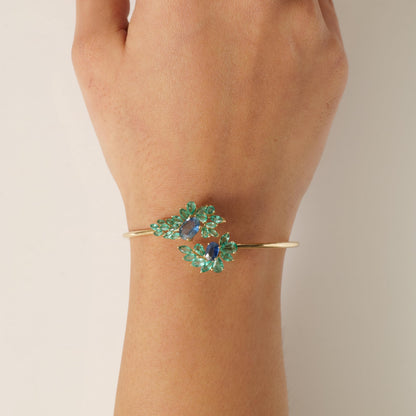 Natural Emerald Sapphire Floral Cuff Bracelet