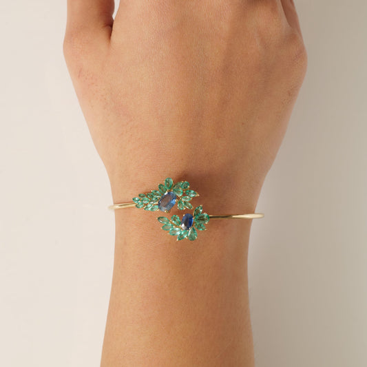 Natural Emerald Sapphire Floral Cuff Bracelet
