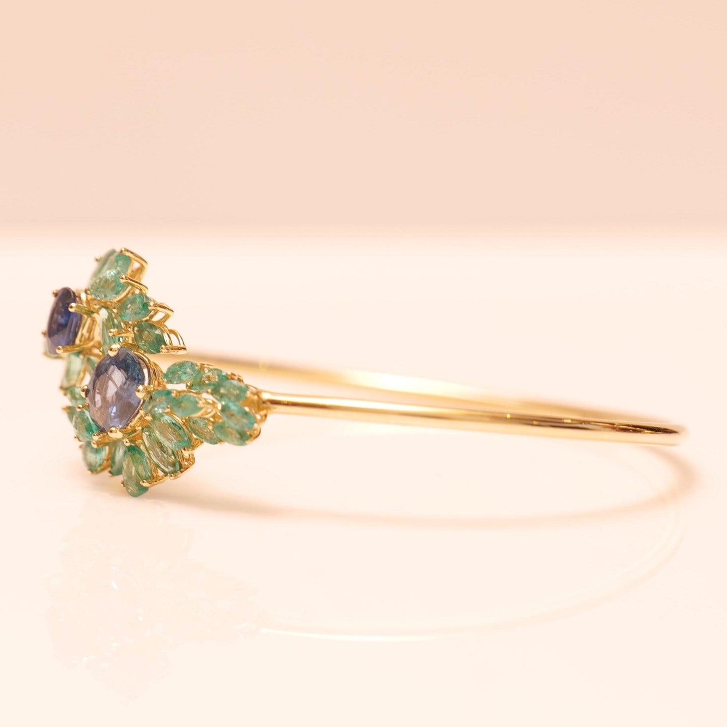 Natural Emerald Sapphire Floral Cuff Bracelet