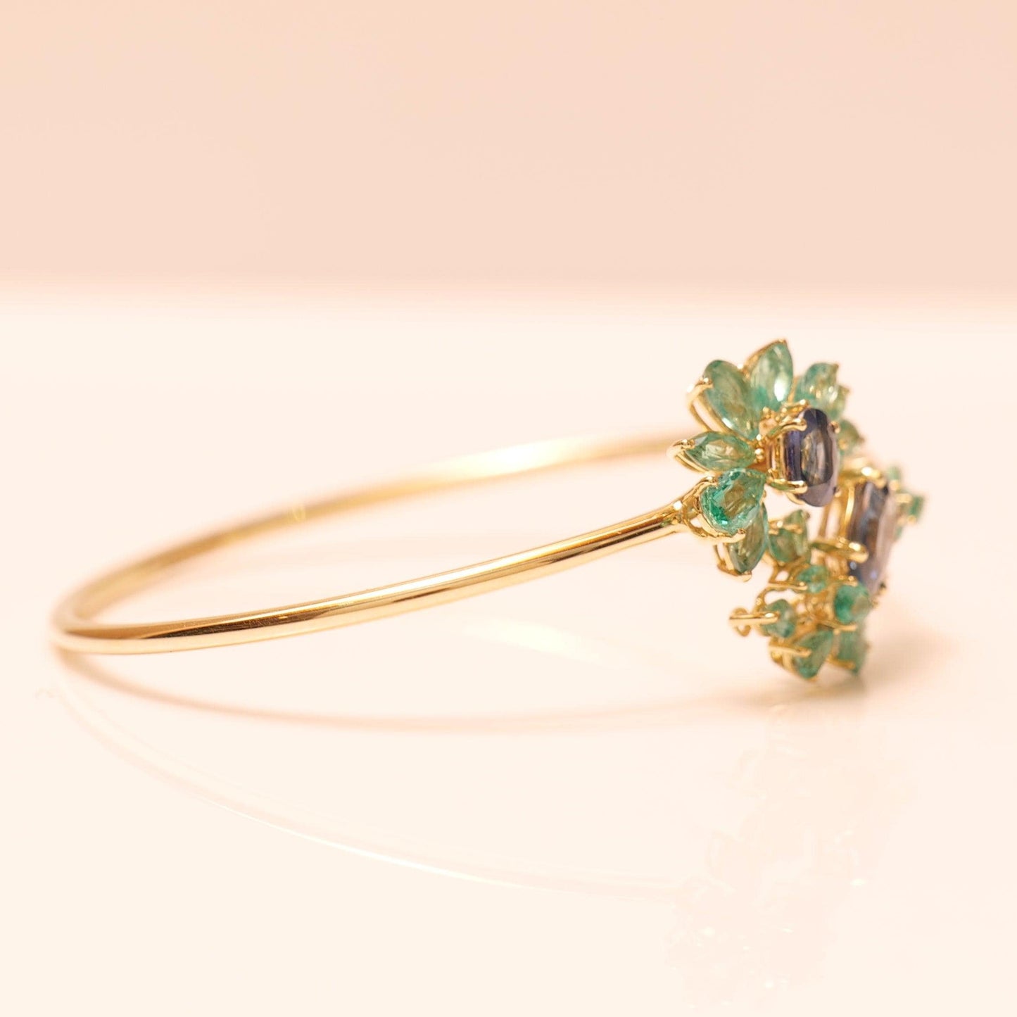 Natural Emerald Sapphire Floral Cuff Bracelet