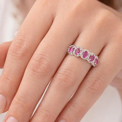 Natural Ruby & Diamond Halo Ring