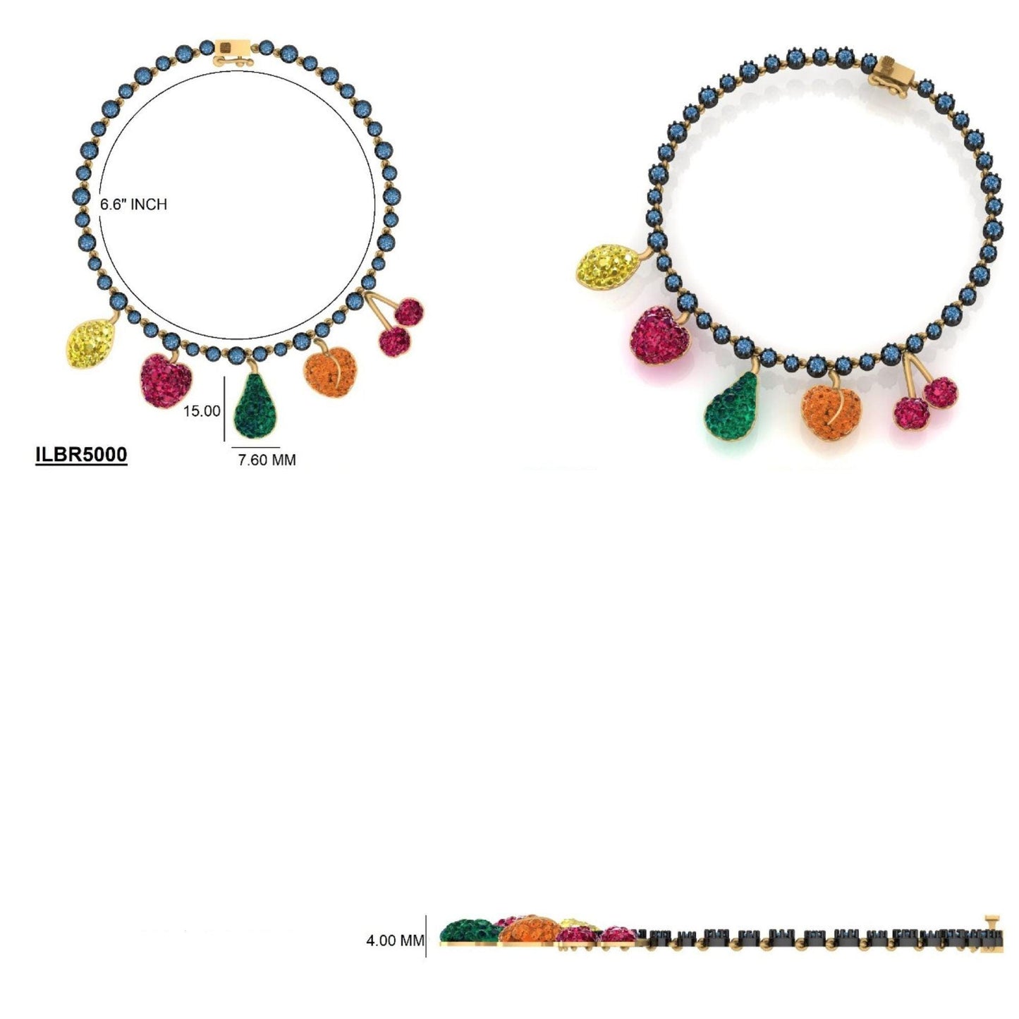 Fruit Charm Chain Tennis Bracelet