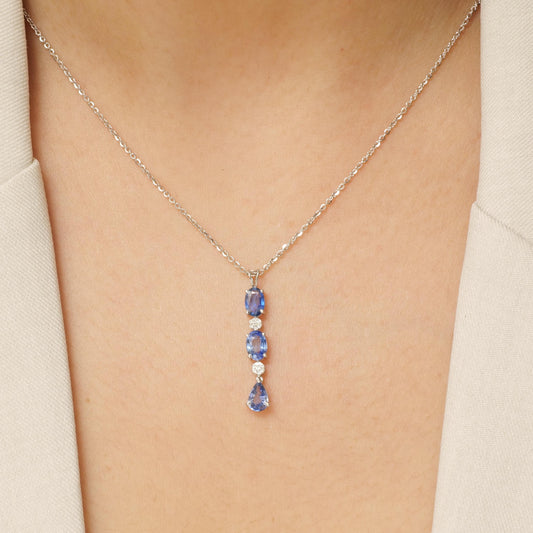 Natural Blue Sapphire & Diamond Pendant Necklace