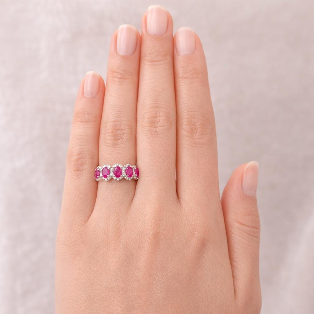 Natural Ruby & Diamond Halo Ring