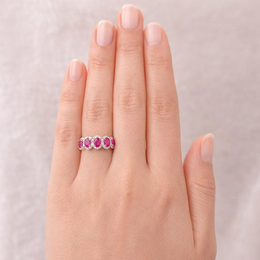 Natural Ruby & Diamond Halo Ring