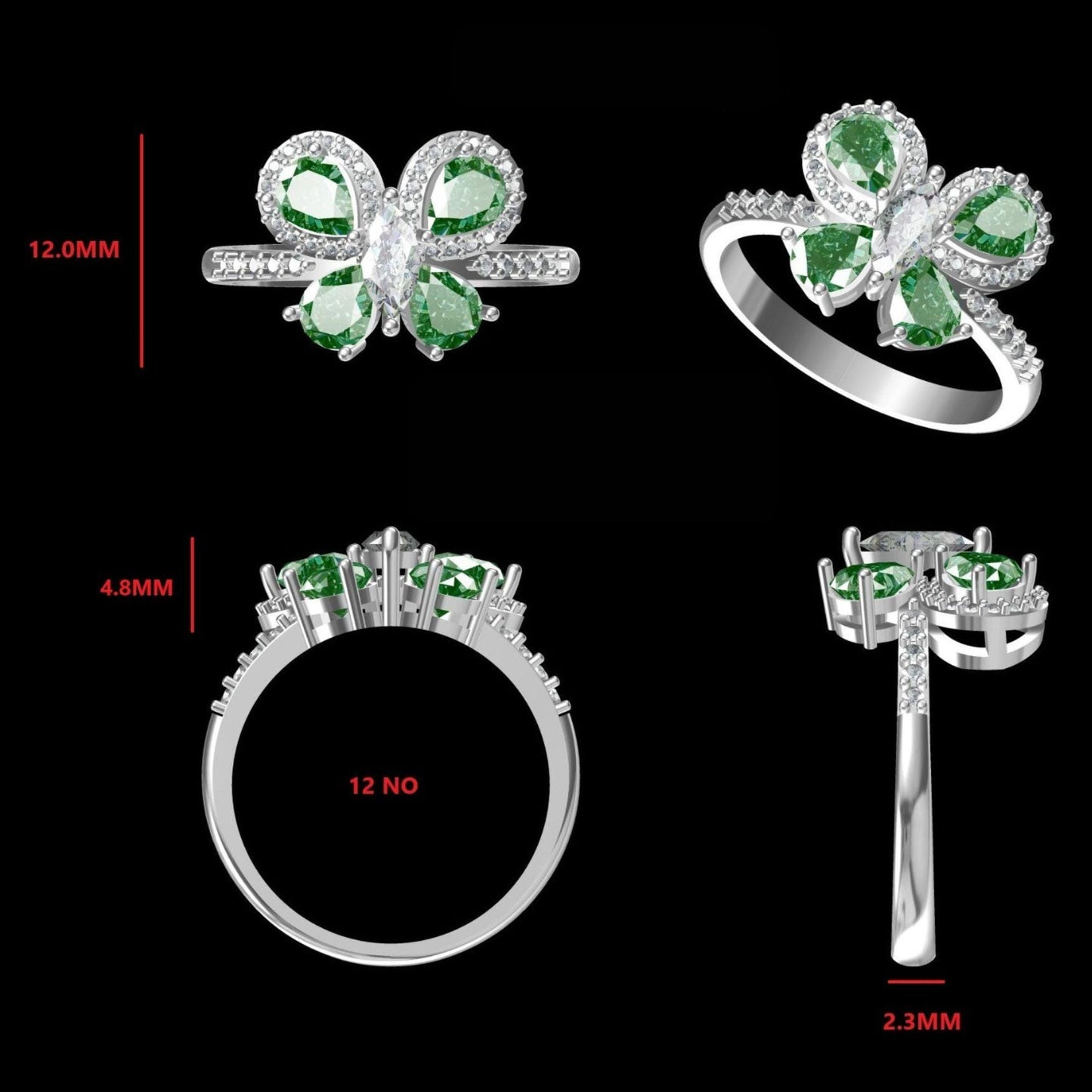 Butterfly Emerald Diamond Ring