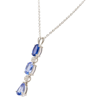 Natural Blue Sapphire & Diamond Pendant Necklace