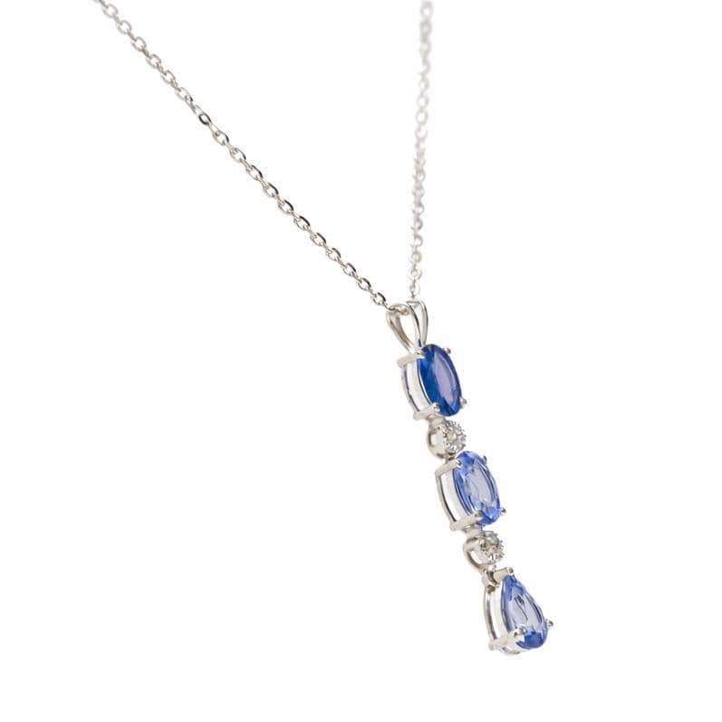 Natural Blue Sapphire & Diamond Pendant Necklace