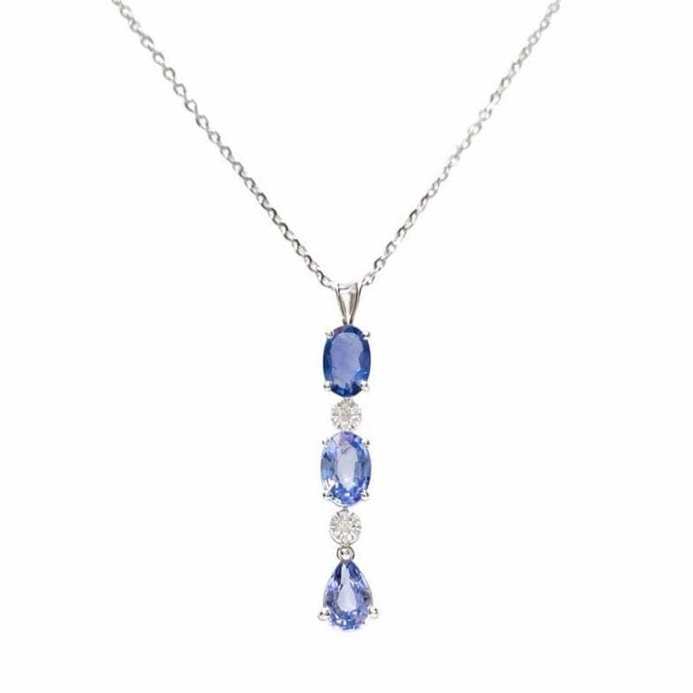 Natural Blue Sapphire & Diamond Pendant Necklace