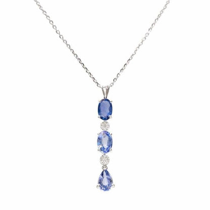 Natural Blue Sapphire & Diamond Pendant Necklace