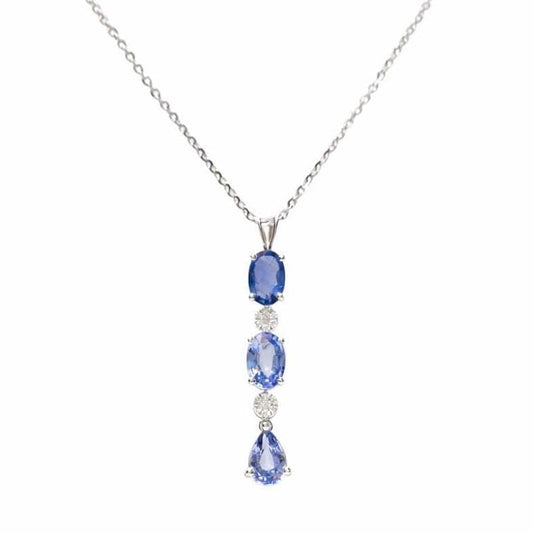 Natural Blue Sapphire & Diamond Pendant Necklace