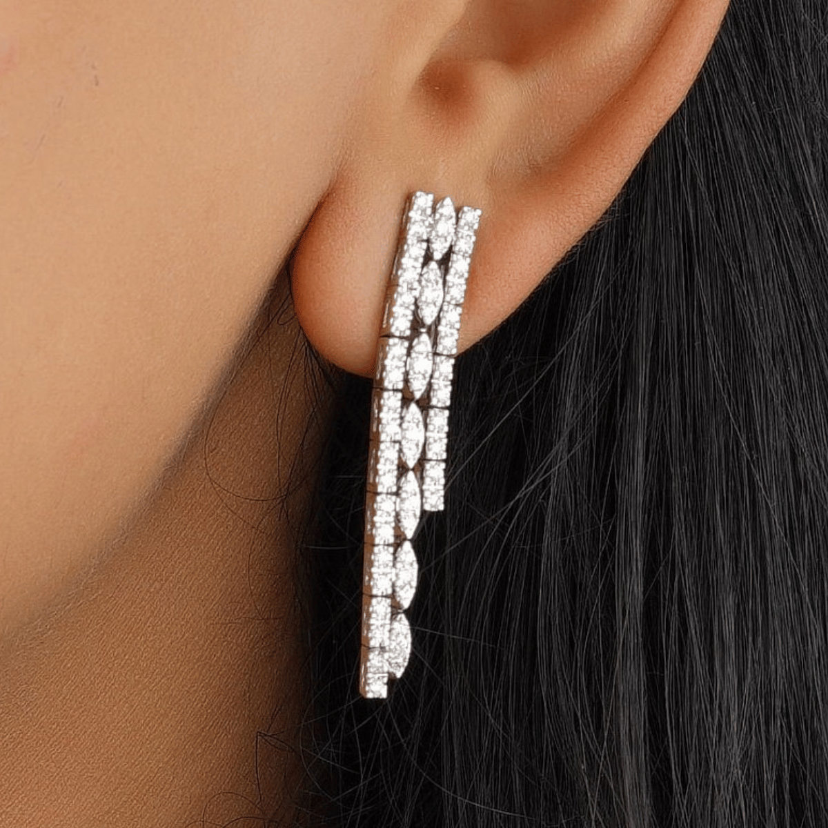 Diamond Multi Line Drop Earrings