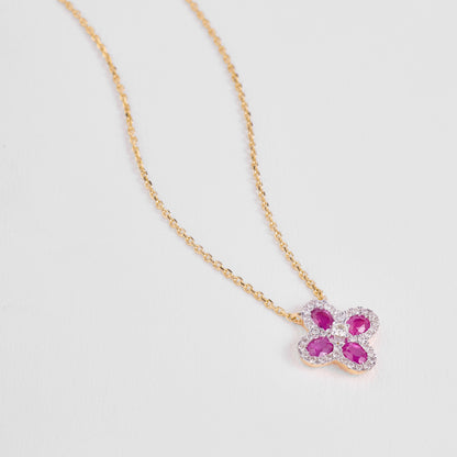 Natural Pink Sapphire Flower Diamond Necklace