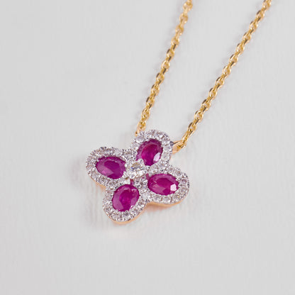 Natural Pink Sapphire Flower Diamond Necklace
