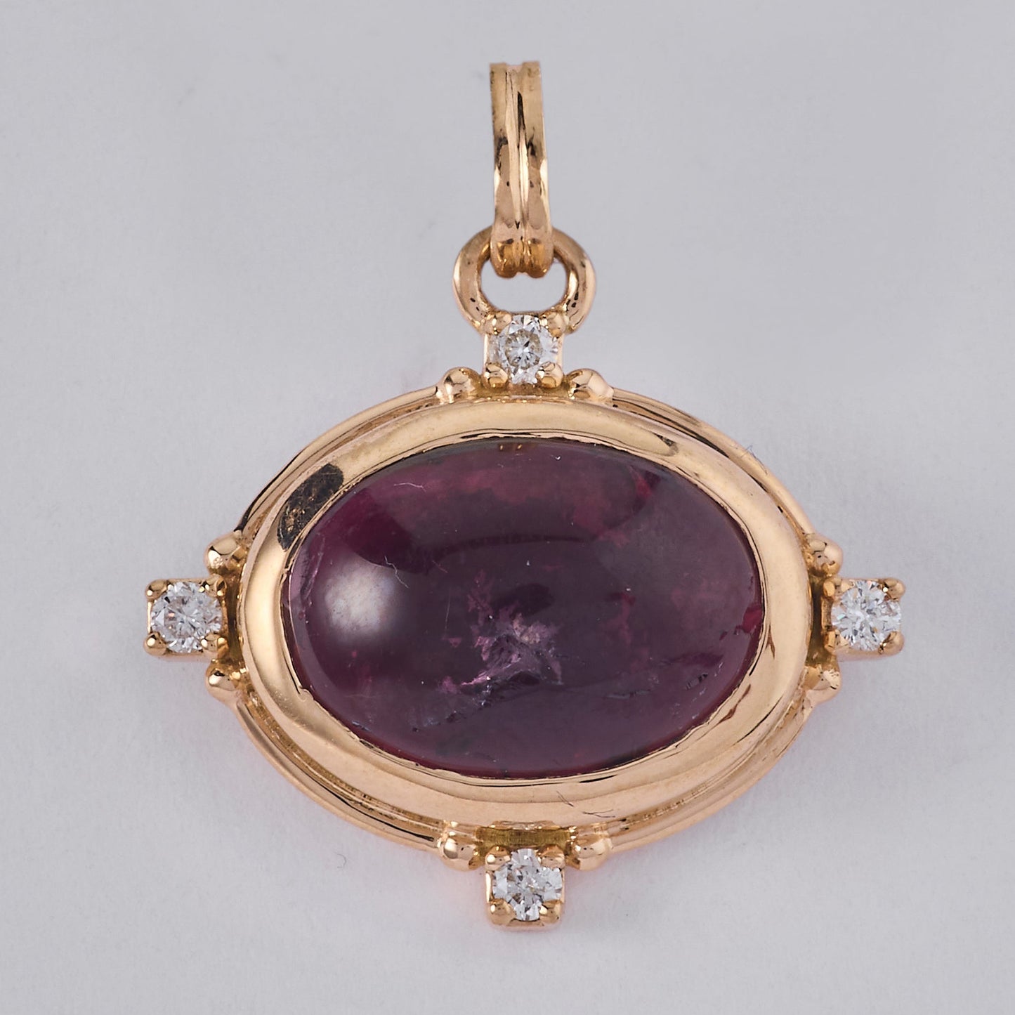 Oval Rubellite Natural Diamond Pendant