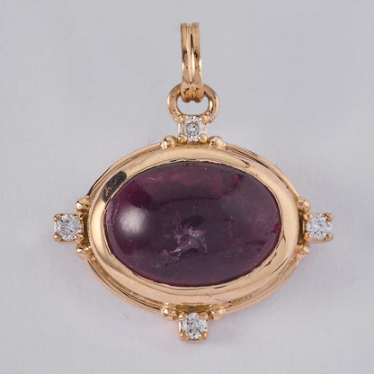 Oval Rubellite Natural Diamond Pendant