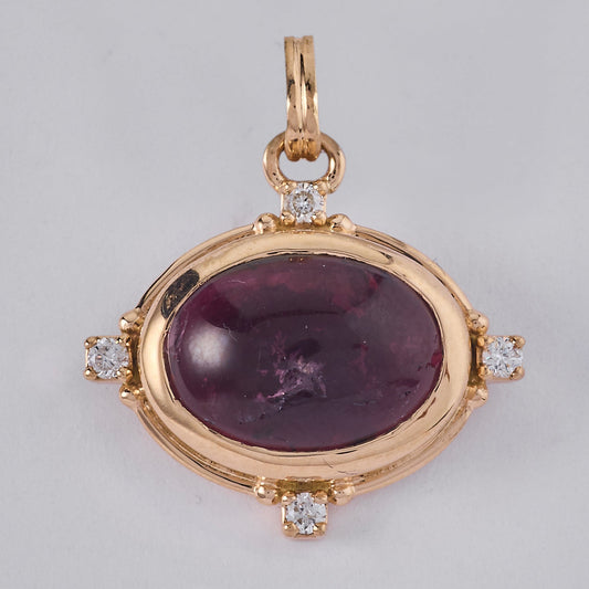 Oval Rubellite Natural Diamond Pendant
