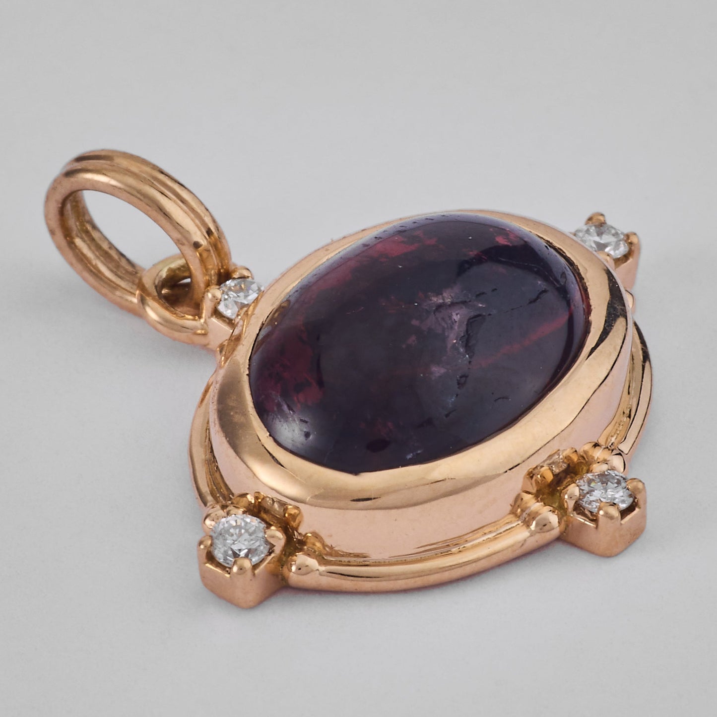 Oval Rubellite Natural Diamond Pendant