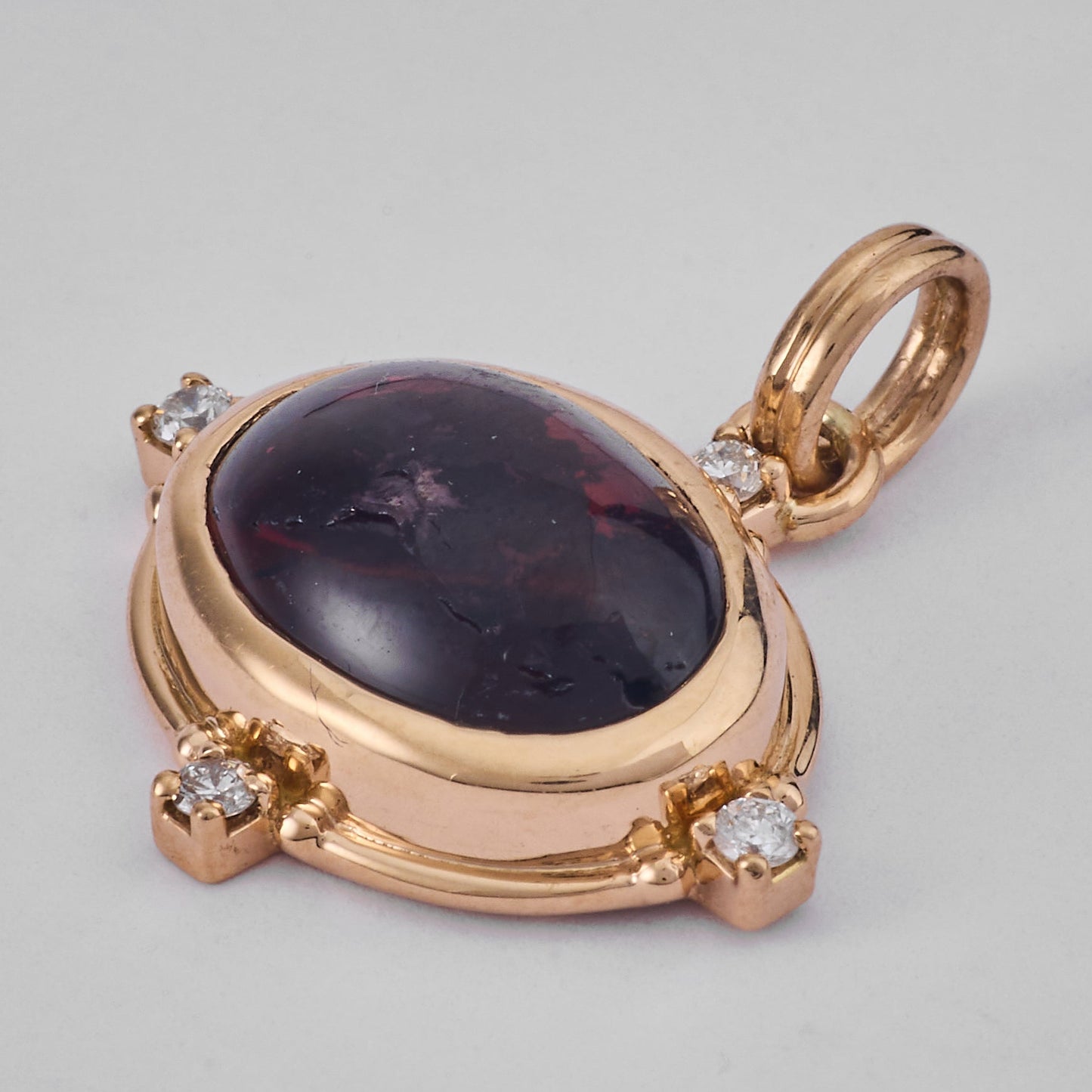 Oval Rubellite Natural Diamond Pendant