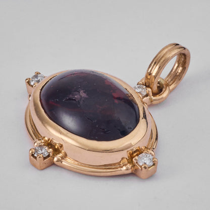 Oval Rubellite Natural Diamond Pendant