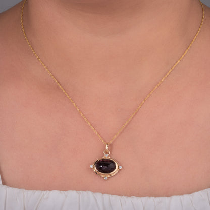 Oval Rubellite Natural Diamond Pendant