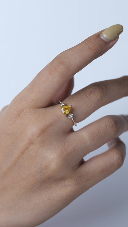 Pear Natural Yellow Sapphire Gemstone Ring