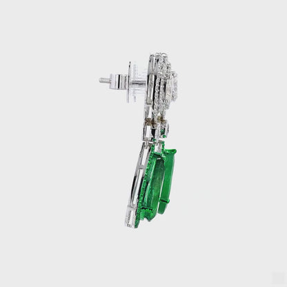 Pear Cut Emerald Diamond Drop Earrings