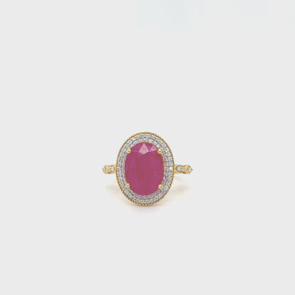 Oval Ruby Double Halo Diamond Ring