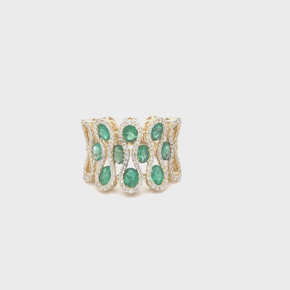 Emerald Wide Band Diamond Ring