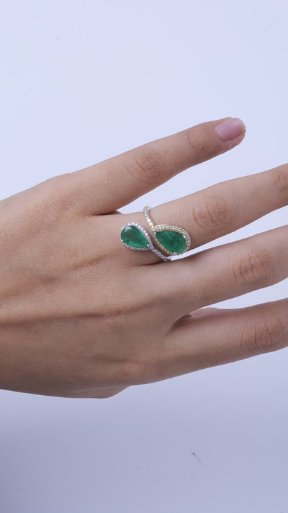 Emerald Halo Diamond Bypass Ring