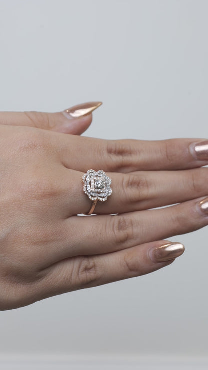 Square Floral Cluster Natural Diamond Statement Ring